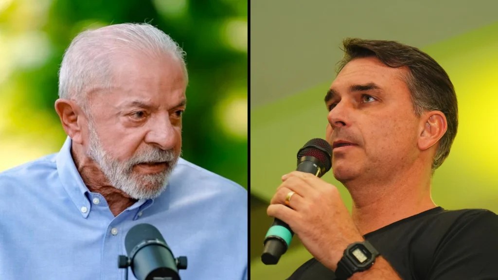 Montagem com Lula, à esquerda, e Flávio Bolsonaro, à direita, que disputam o segundo turno