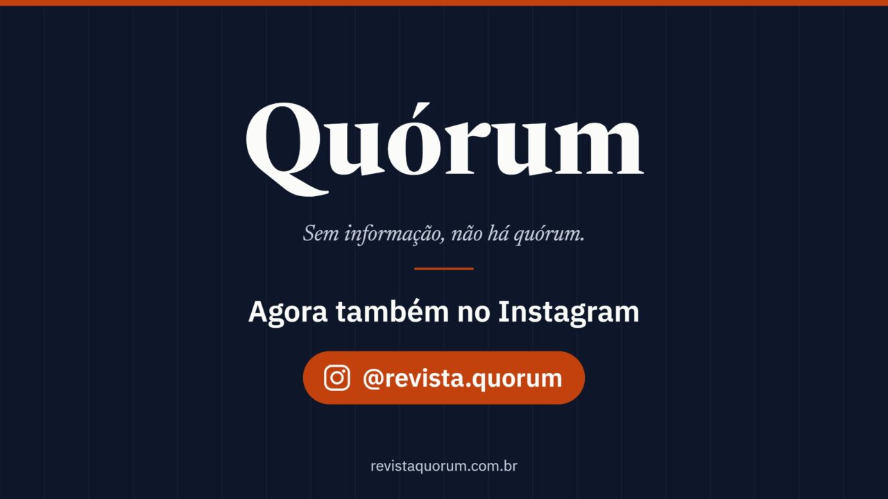 Logo da Quórum com o convite: agora também no Instagram, @revista.quorum