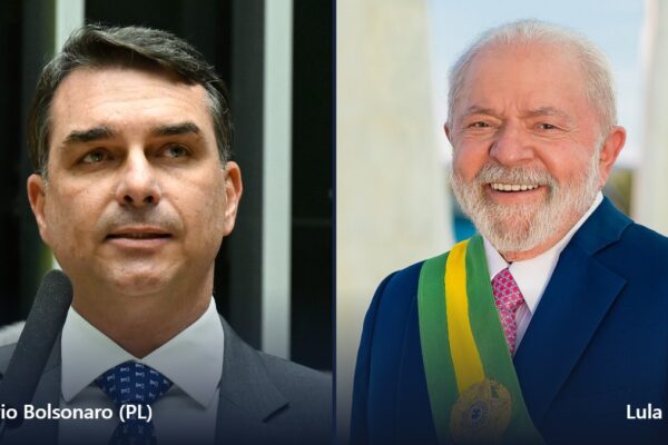 Montagem com Flávio Bolsonaro à esquerda e Lula à direita, candidatos no segundo turno da eleição presidencial